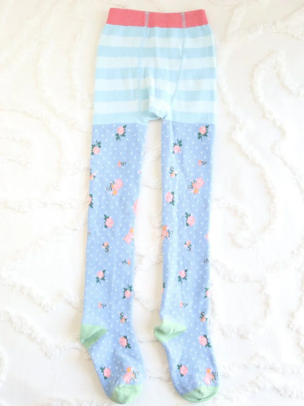 Matilda Jane| Pastel Floral Polka Dot Stripe Beating Heart Knit Tights Xs Sm 4-6